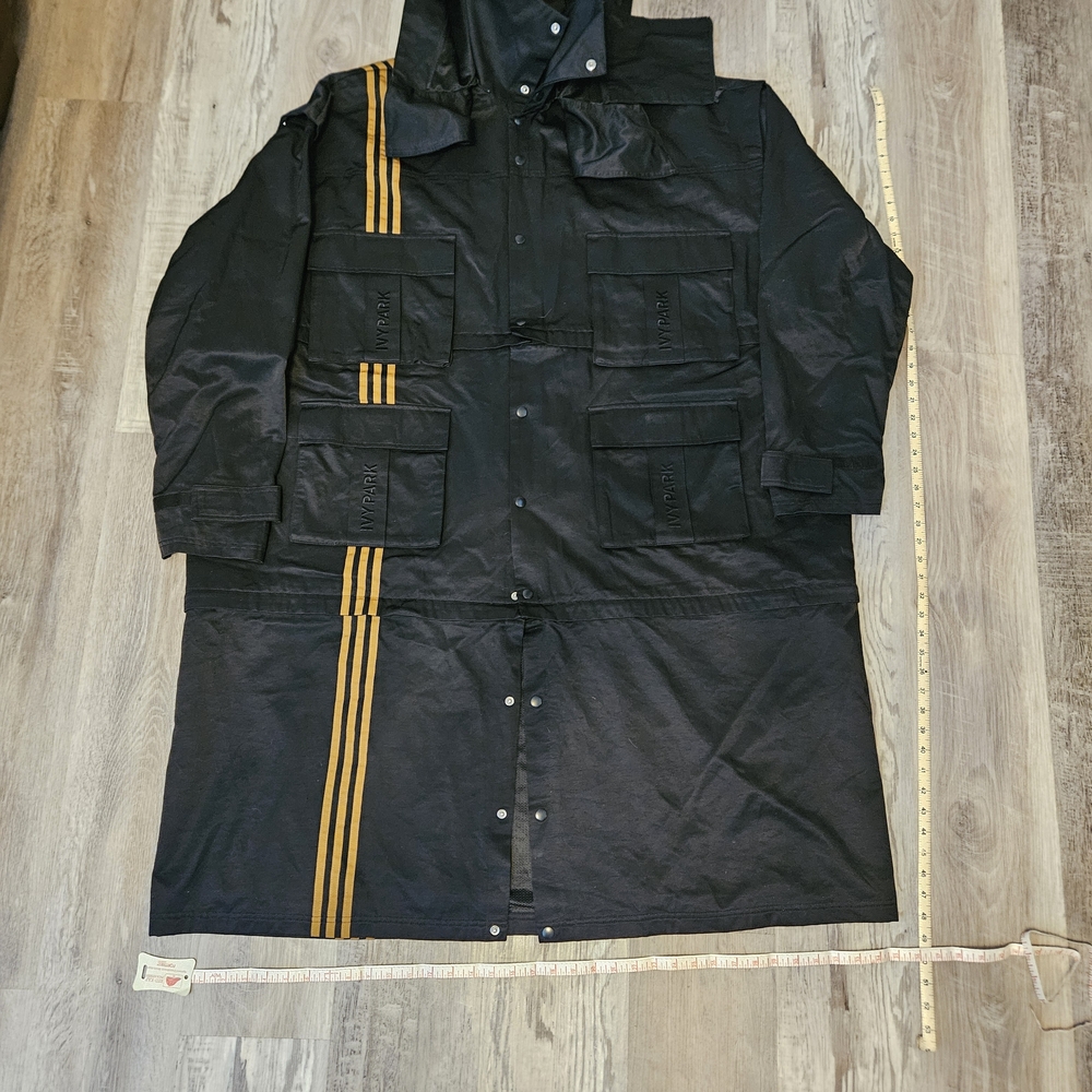Adidas Ivy Park Black Trench Coat with Gold Stripe Detailing